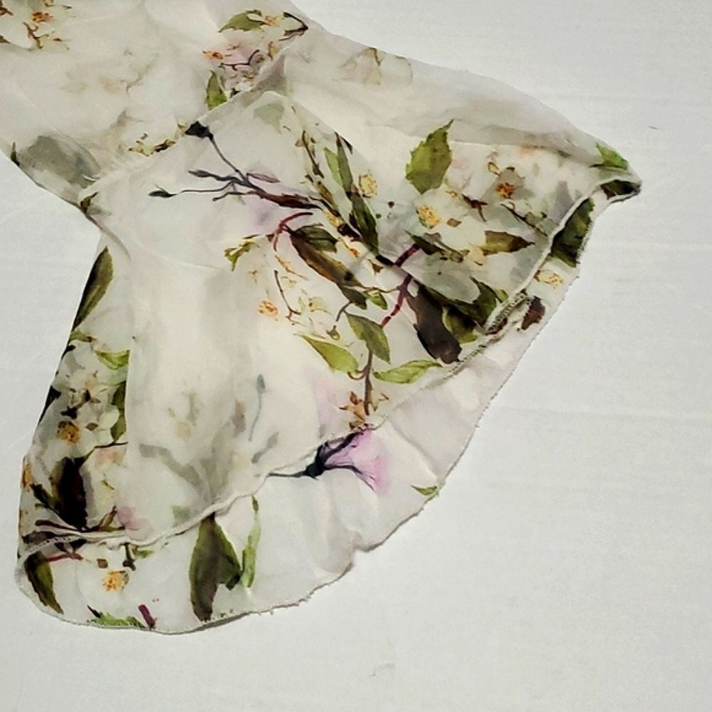 Viola Borghi Boho Romantic Cream Floral Ruffle Sleeve Flowy Silk Top L - Picture 8 of 10
